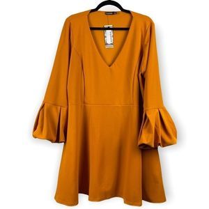 NWT BooHoo Plus Volume Sleeve Skater Dress Burnt Orange Rust Womens Sz 20